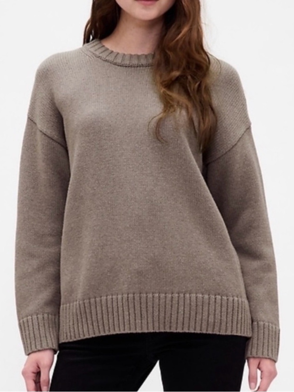 100% cotton Classic Crewneck Women's Sweater in Taupe